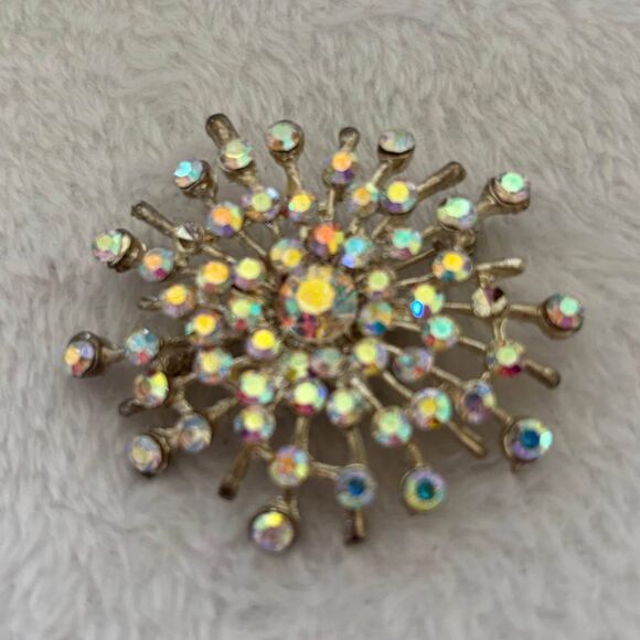 1950’s Star-Burst Sun-Burst Rhinestone Broach With Pendant Loop - Picture 3 of 6